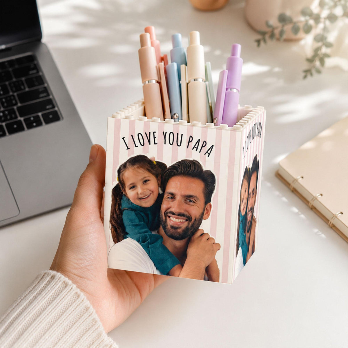 Personalized Photo Building Block Pen Holder, Best Dad Puzzle Block, New Dad Gift, Gift For Papa, Father's Day Gift For Dad, Husband