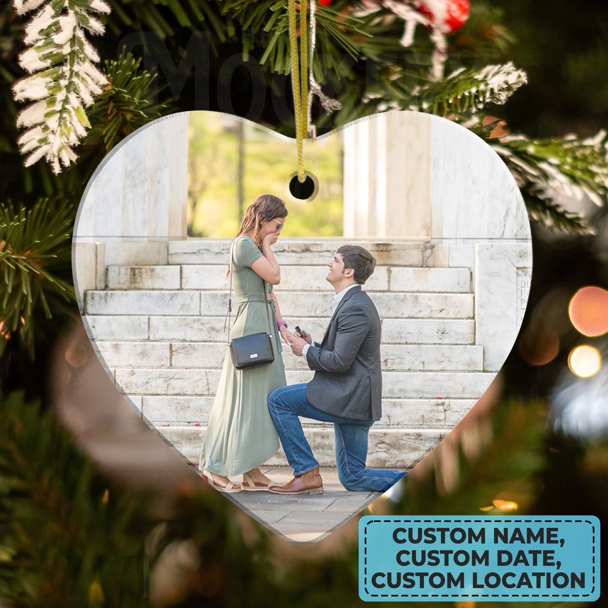 Custom Location Engaged Ornament, Photo Ornament Engagement Gift For Newly Engaged Couple, Christmas Ornaments Anniversary Gift For Husband