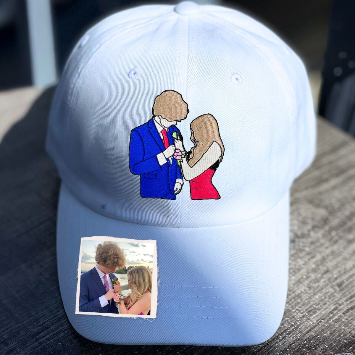Embroidered Photo Couple Portrait - Personalized Embroidered Cap - Gift For Couple, Valentine's Day Gift