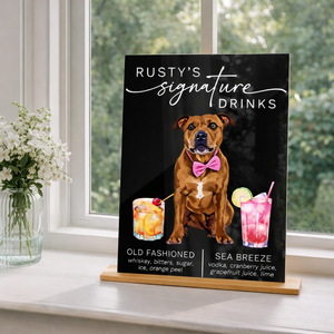 Wedding Bar Menu Sign with Dog, Open Bar Sign, Dog Wedding Bar Sign, Pet Signature Drink Sign, Cat Signature Cocktail Sign, Acrylic Wedding