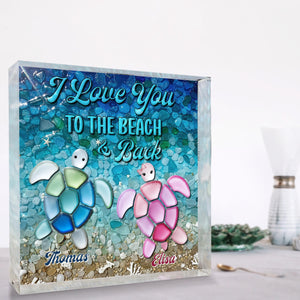 Custom 2D Flat Turtle Couple's Name SeaGlass Acrylic Blocks, Anniversary Engagement Gift, Coastal Beach Christmas Decor Gift for Couple