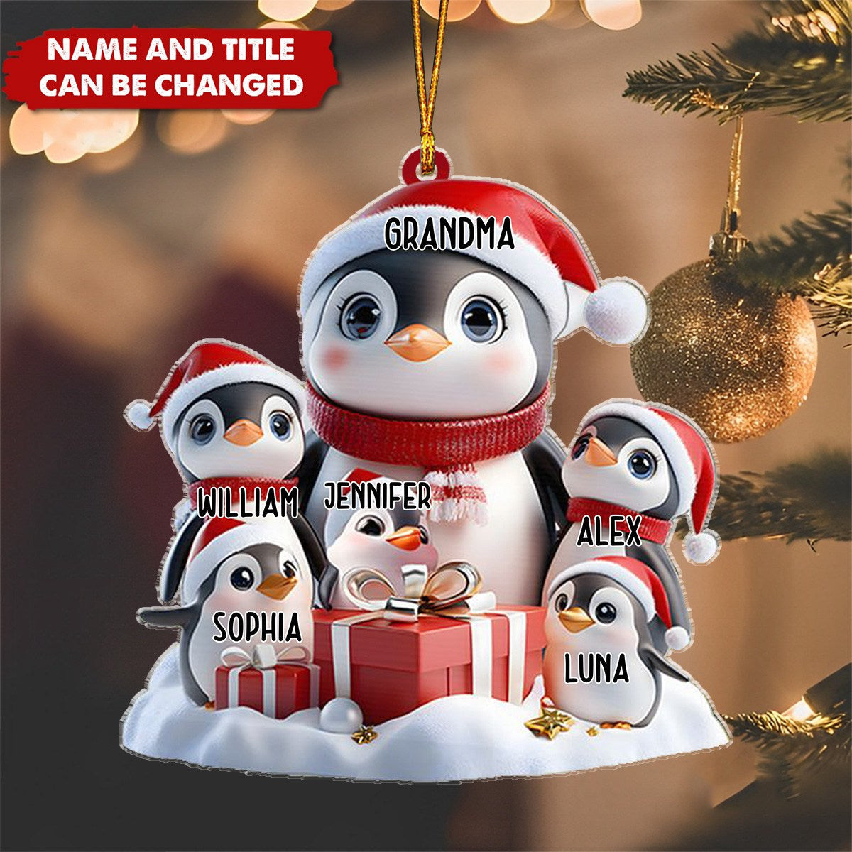 Cute Penguin Ornament, Personalized Grandma Mama Christmas Shaped Ornament