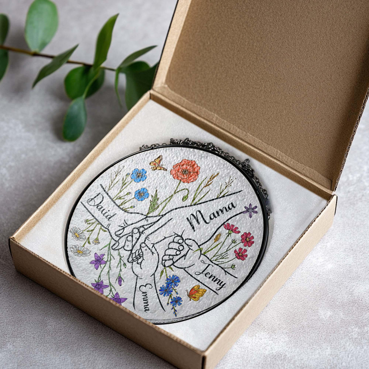 You Hold Hands Also Our Hearts - Personalized Stained Glass Suncatcher - Gift For Mom, Mother's Day, Birthday Gift