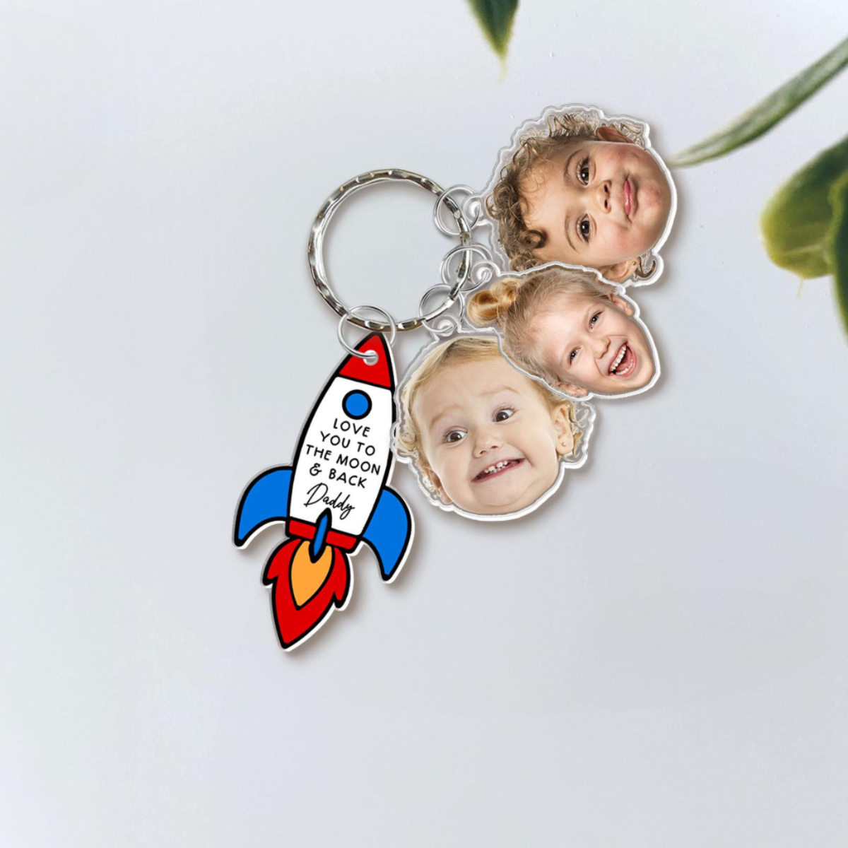 Love You To The Moon And Back Keychain, Personalized Baby Face Keyring, Father's Day Gift from Son Daughter, Gift for Husband, New Dad Gift