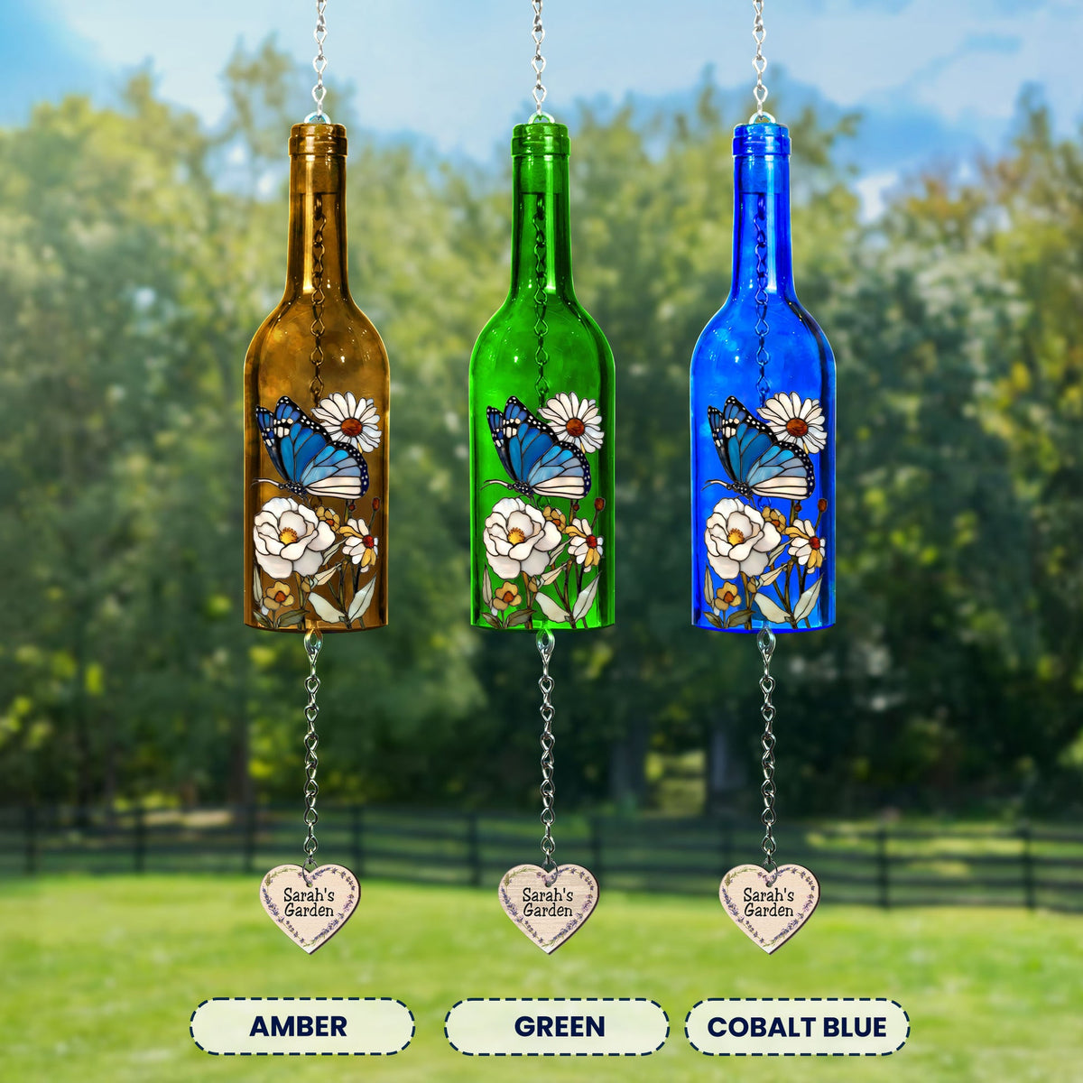 My Beautiful Garden - Personalized Wine Bottle Wind Chime - Gift For Garden Lovers