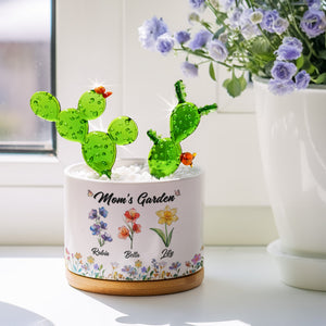 Mom Grandma's Garden Custom Kids' Birth Flower - Personalized Mini Glass Flower Plant Pot - Gift For Mom Grandma, Mother's Day