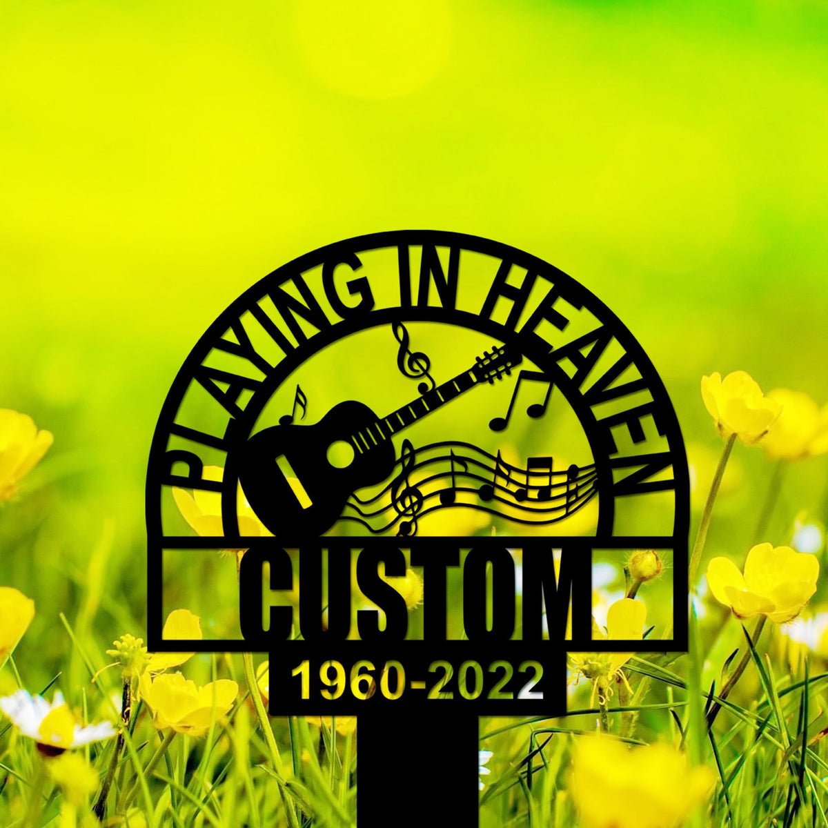 Guitarist Heaven Memorial Metal Stake, Custom Guitar Playing Memorial Sign, Musician Grave Marker, Sympathy Sign, Remembrance Stake