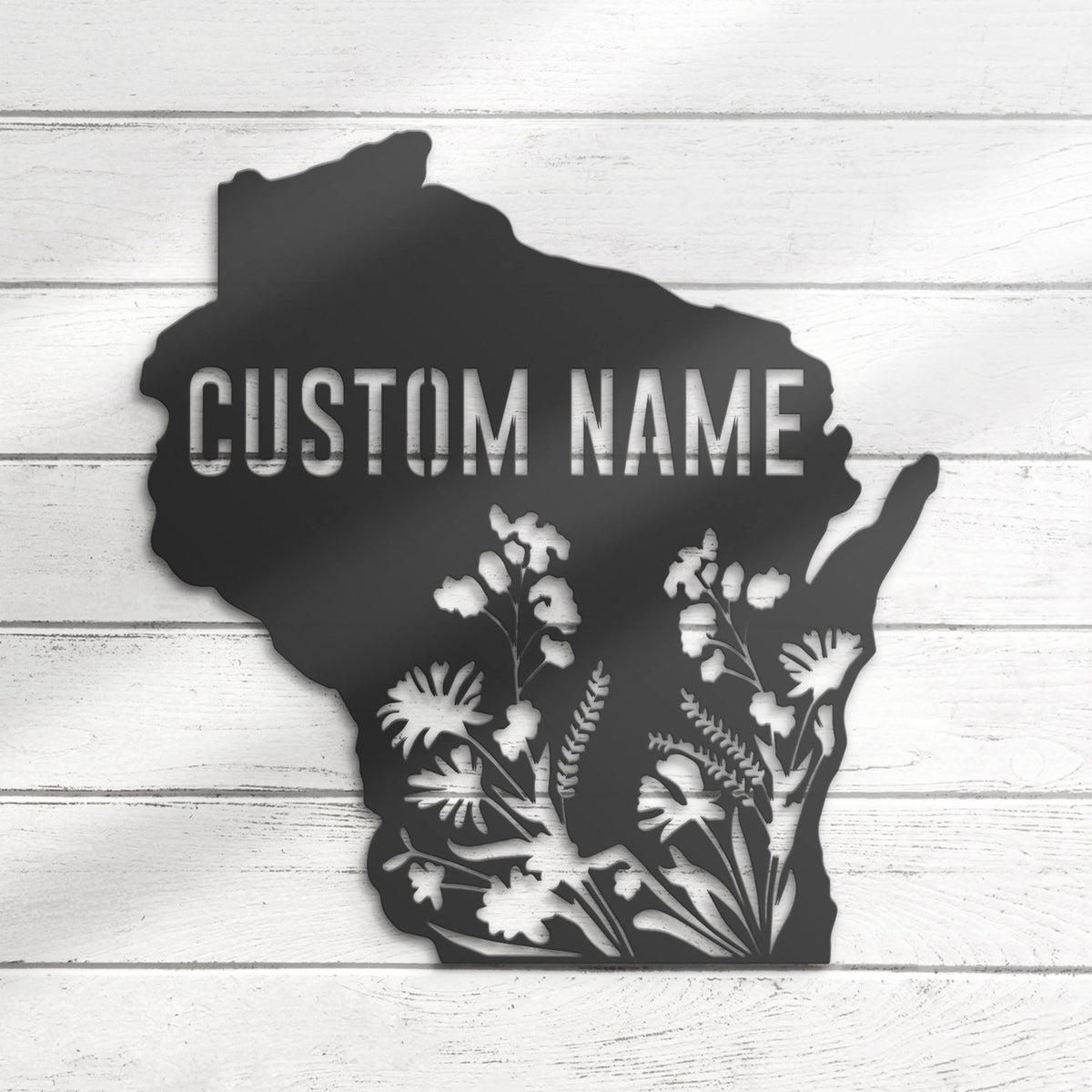 Custom Wild Flower State Metal Wall Art LED Light, Personalized Wildflower Map Name Sign Home Decor, Floral Decoration Christmas