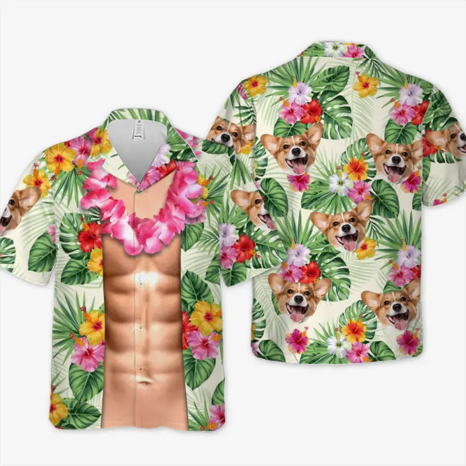 Custom Photo Tropical Hawaiian Shirt, Summer Vacation Gift, Gift For Family Members, Custom Face Shirt