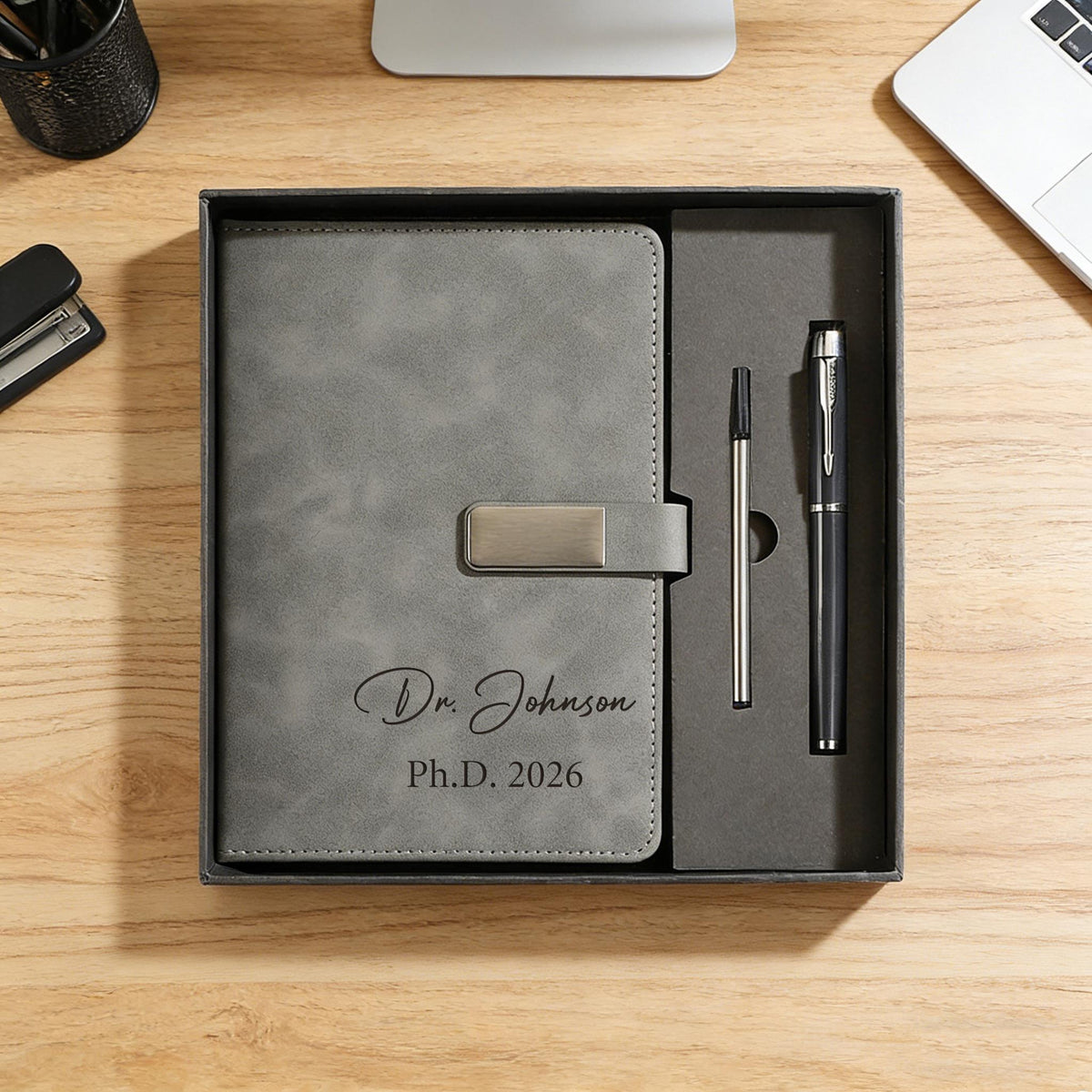 Personalized Phd Graduation Gift, Custom Dr. Leather Notebook with Pen, Engraved Doctoral Graduation Journal, Phd Grad Gift for Her Him