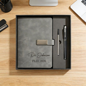 Personalized Phd Graduation Gift, Custom Dr. Leather Notebook with Pen, Engraved Doctoral Graduation Journal, Phd Grad Gift for Her Him