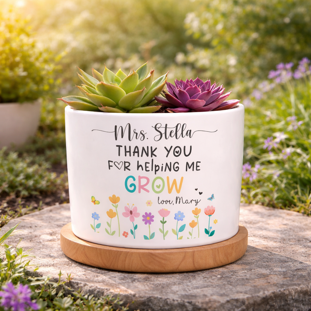 Personalized Teacher Flower Pot, Thank You for Helping Me Grow Planter, Flower Pot for Teacher, Teacher Appreciation, Gift For Teacher