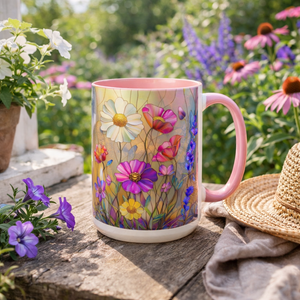 Personalized Floral Stained Glass Mug, Colorful Wildflower Design Coffee Cup, Gift For Her
