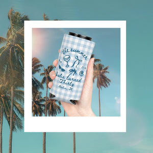 The Summer I Turned Thirty 30th Birthday Can Cooler, 30th Beach Birthday Party Favors, Custom Reusable Can Holders
