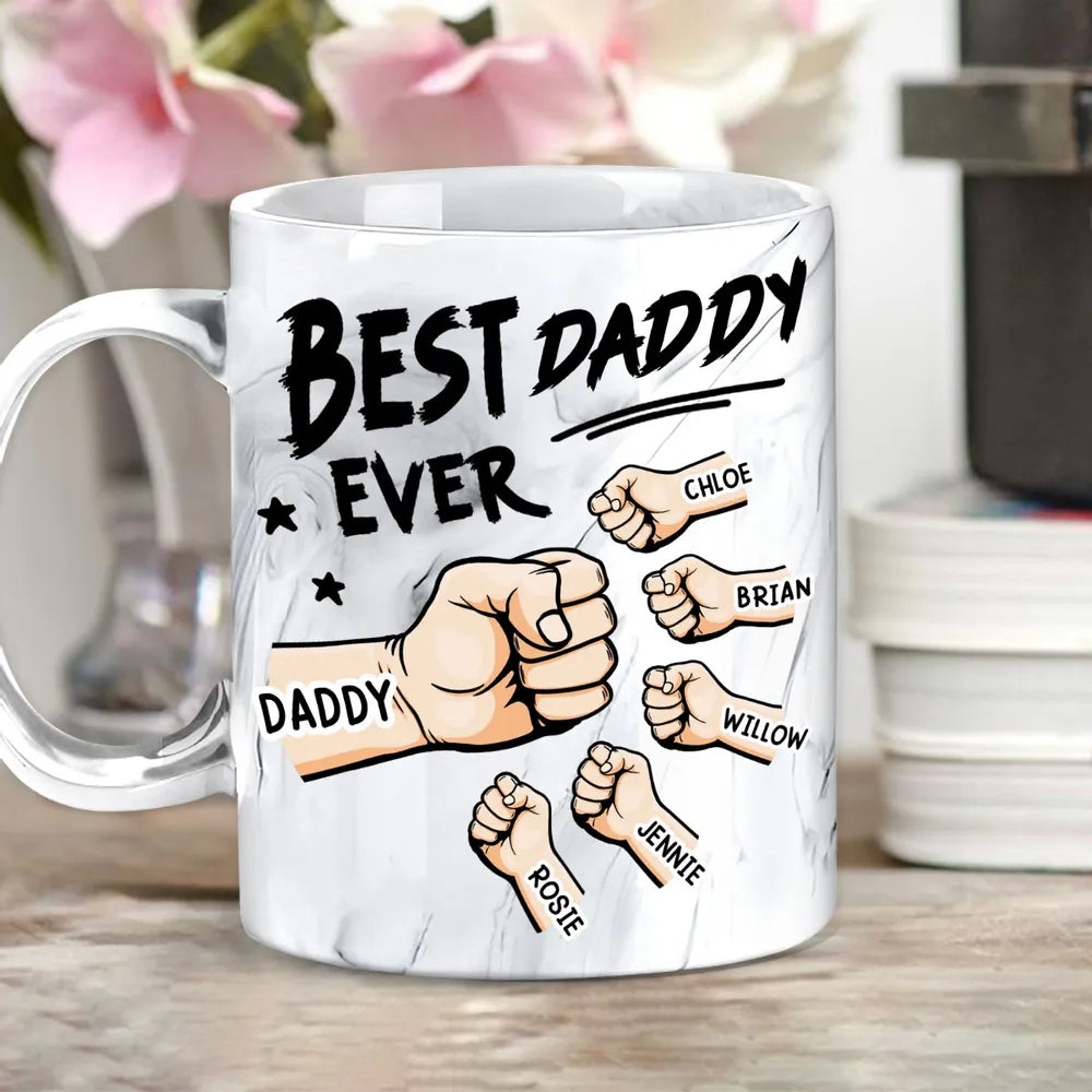 Best Dad Ever Dad & Kids Fist Bump - Personalized Marble Mug - Gift For Dad, Papa, Father's Day Gift