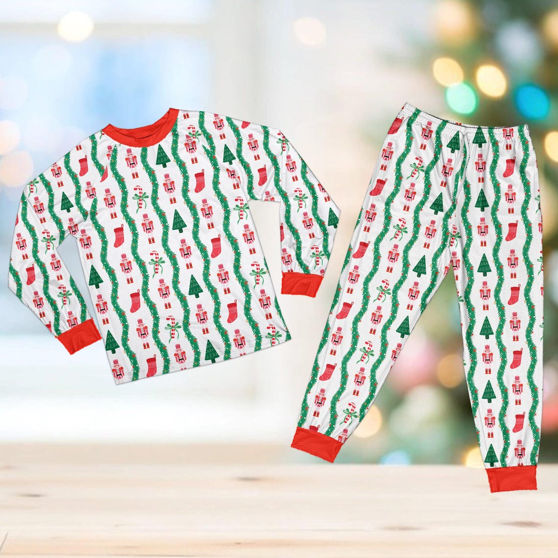 Nutcracker Christmas Pajamas, Preppy Coquette Candy Cane Christmas Long Sleeve Pajama Set, Family Christmas Pajamas, Matching Holiday PJs