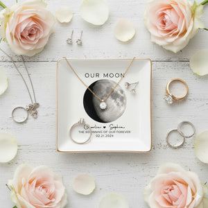 Our Moon Couple Moon Phase - Personalized Jewelry Dish - Anniversary Gift For Him Gift For Her