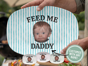 Personalized Baby Face Photo Serving Platter Funny First Father's Day Gift for Grill Lover, Custom Photo Grilling Plate for Dad from Kid