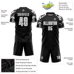 Custom Black White-Camo Sublimation Soccer Uniform Jersey