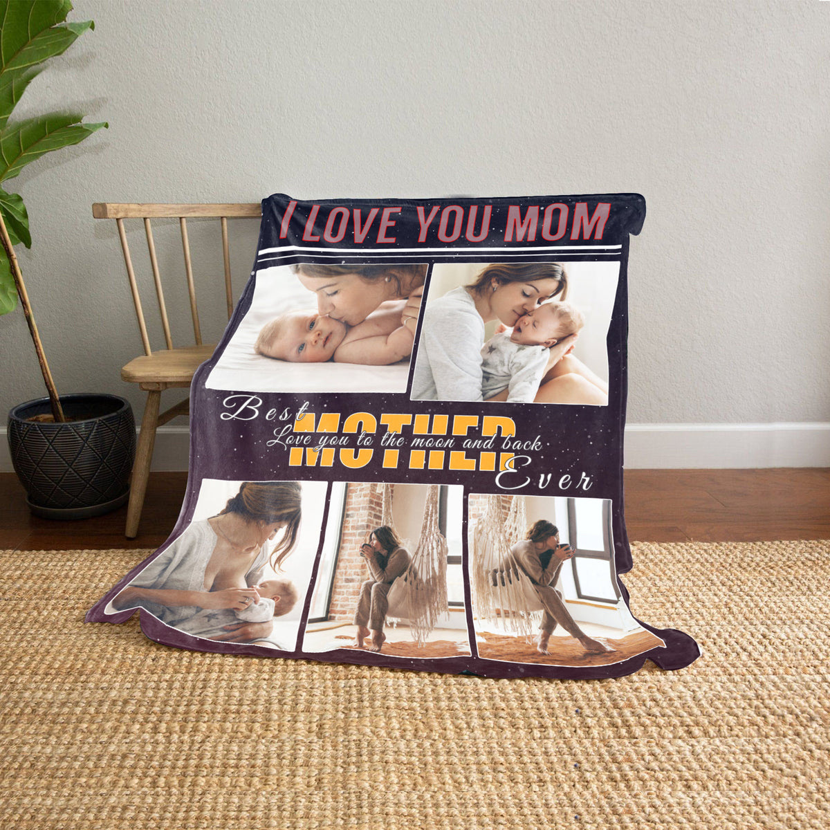 I Love Mom To The Moon And Back - Personalized Blanket - Photo Gift For Mom, Mother's Day, Birthday Gift