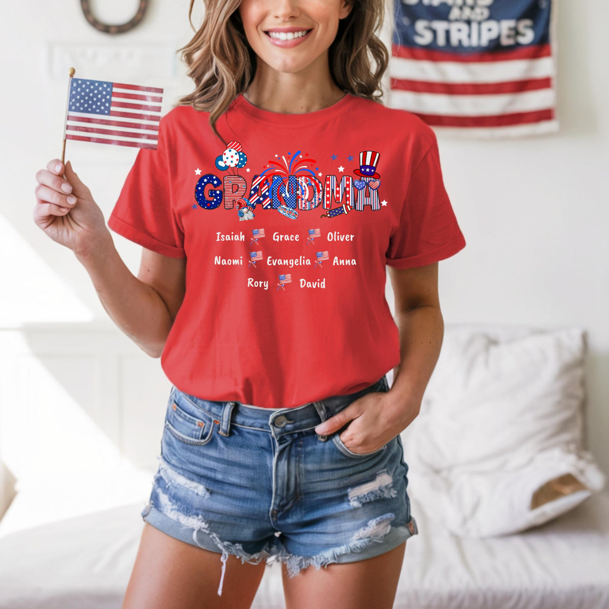 Personalized Grandpa Shirt, Patriotic 4th of July Grandma Shirt, Patriotic Nana 4th Of July Grandma And Grandkid Name Shirt, 4th Of July Mimi