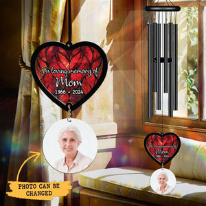 Personalized Memorial Wind Chime, Black Wind Chime, Heart Suncatcher Wind Chime, In Loving Memory, Custom Family Photo, Christmas Gift