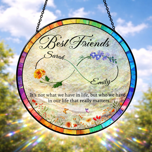 Best Friends Stained Glass Suncatcher, Personalized Best Friend Birth Month Flower, Friendship Gift, Soul Sisters Gift,Besties Birthday Gift