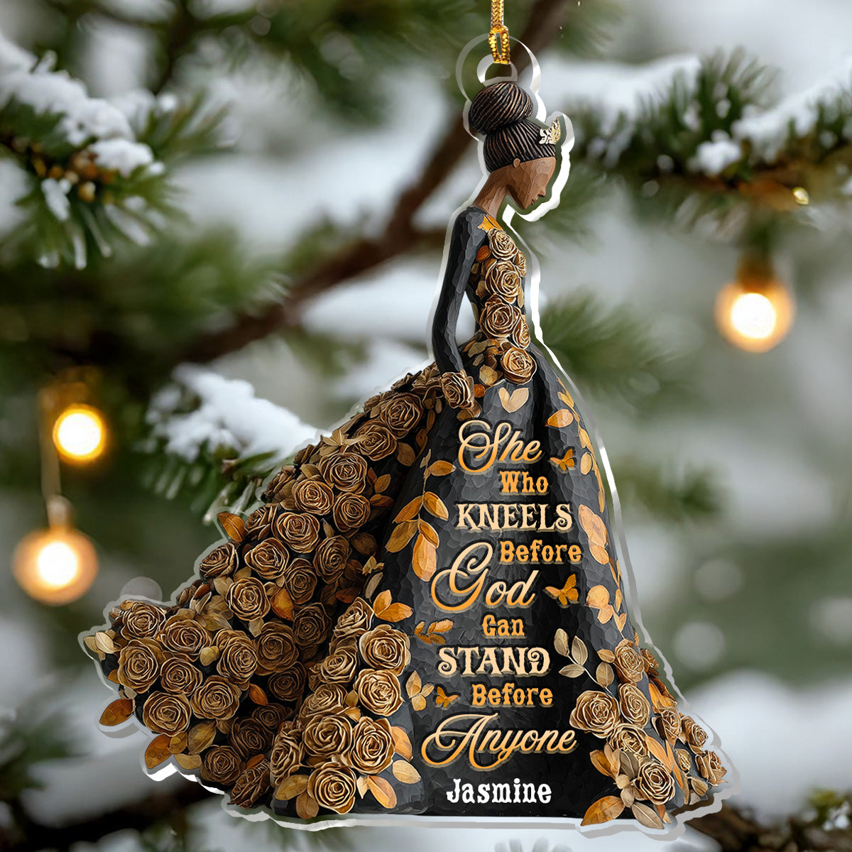 She Who Kneels Before God - Personalized Acrylic Ornament - Christian Gift, Christmas Gift