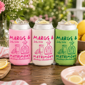 Margs and Matrimony Bachelorette Can Coolers, Personalized Can Sleeves, Custom Beach Bachelorette Party Favors, Mexico Bachelorette