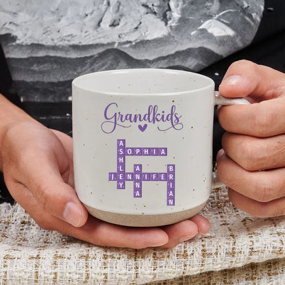 Grandkids Purple Crossword Wildflower Pattern - Personalized Pottery Mug - Gift For Grandma Mom, Mother's Day, Birthday Gift