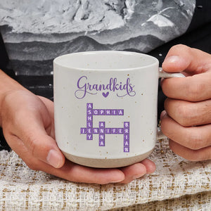 Grandkids Purple Crossword Wildflower Pattern - Personalized Pottery Mug - Gift For Grandma Mom, Mother's Day, Birthday Gift