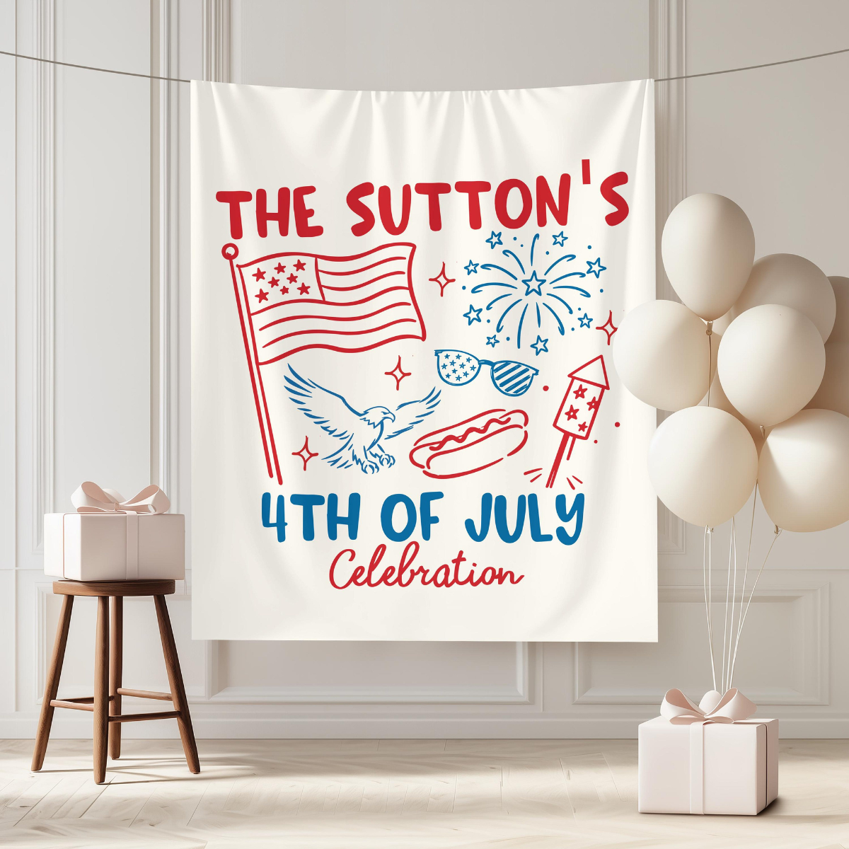 4th of July Party Banner: Custom USA Theme Party Decorations America 250th Anniversary Sign