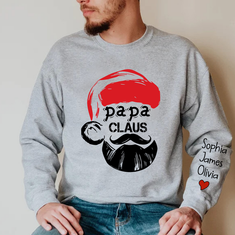 Merry Christmas Papa Claus - Personalized Front & Sleeves Shirt - Christmas Gift For Dad, Grandpa