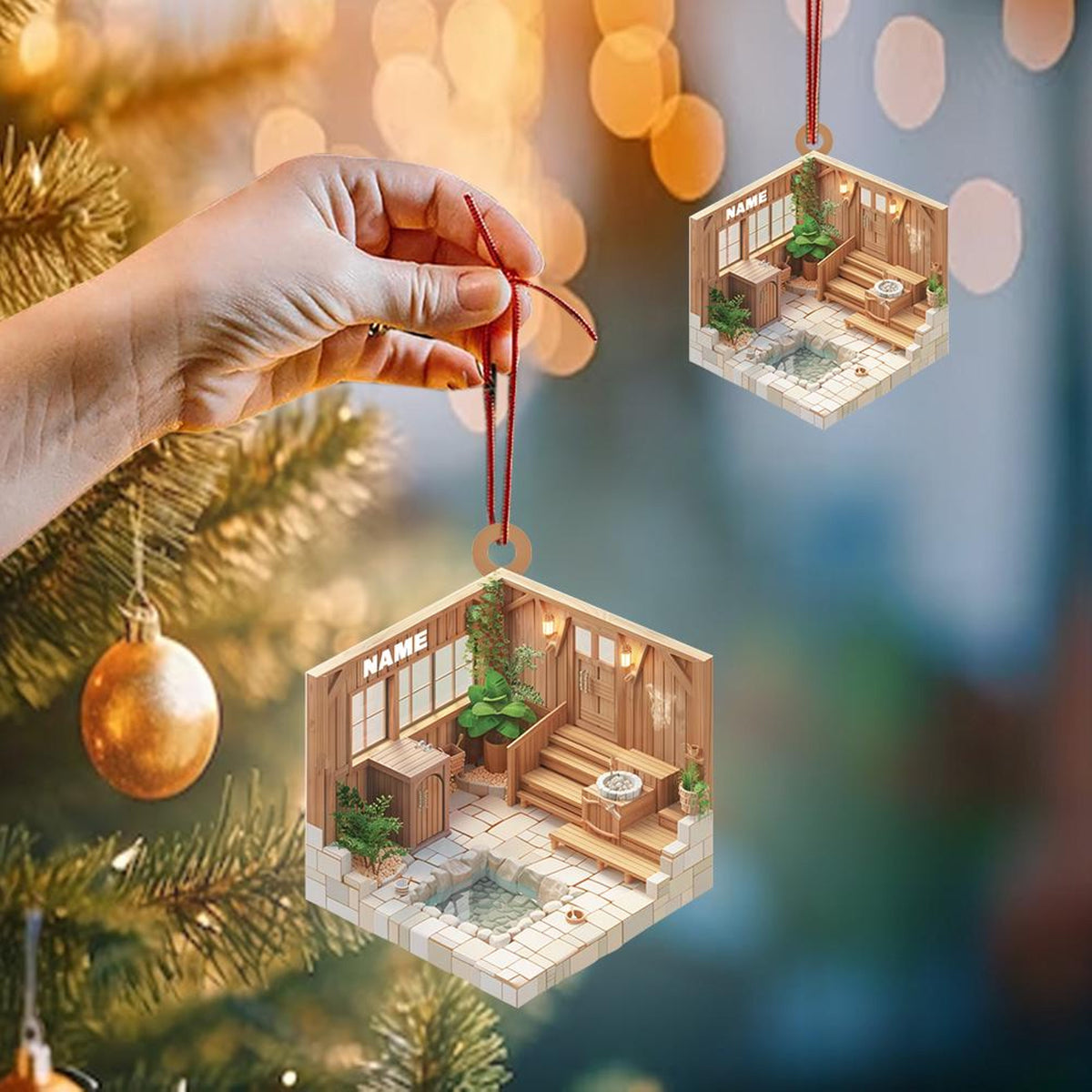Custom Sauna 2D Flat Christmas Ornament, Sauna Xmas Tree Decor, Loved Sauna Ornament, Spa Christmas Ornament Gift