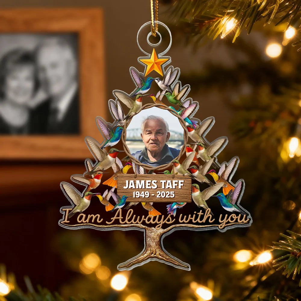 Humming Bird Christmas Tree Custom Photo Memorial - Personalized Acrylic Ornament - Christmas Memorial Gift