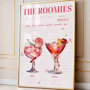 Custom Cocktail Print, Personalized Roomates Gift Idea For Friends, Group Names As Drinks, College Dorm Wall Art Decor