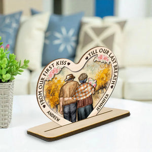 From Our First Kiss Till Our Last Breath - Personalized Heart Shaped Wooden Plaque - Anniversary Gift For Couple, Valentine's Day Gift