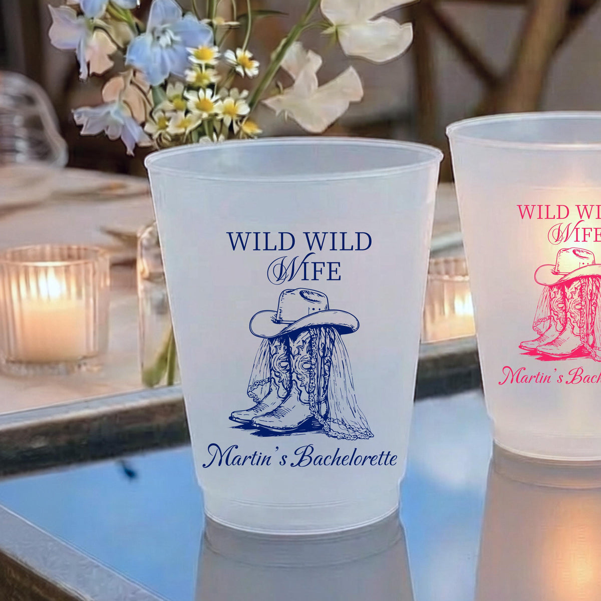 Personalized Frosted Plastic Cups, Wild Wild Wife Bachelorette Cups, Cowgirl Western Bride Party Favor, Custom Bach Weekend Cups