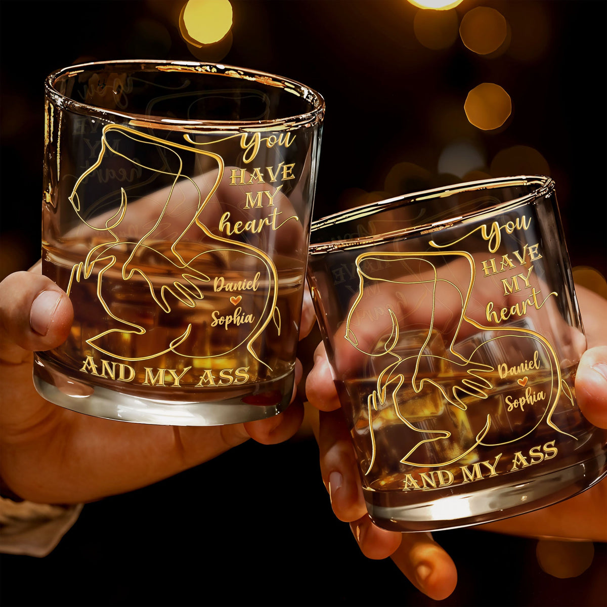 You Have My Heart - Personalized Whiskey Glass - Gift For Boyfriend, Husband, Valentine's Day Gift