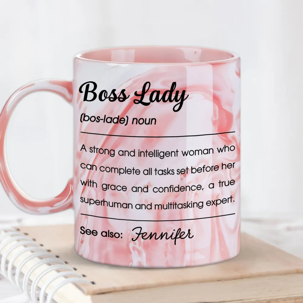 Boss Lady - Personalized Marble Mug - Gift For Your Boss, Gift For Friends, Bestie, Sister