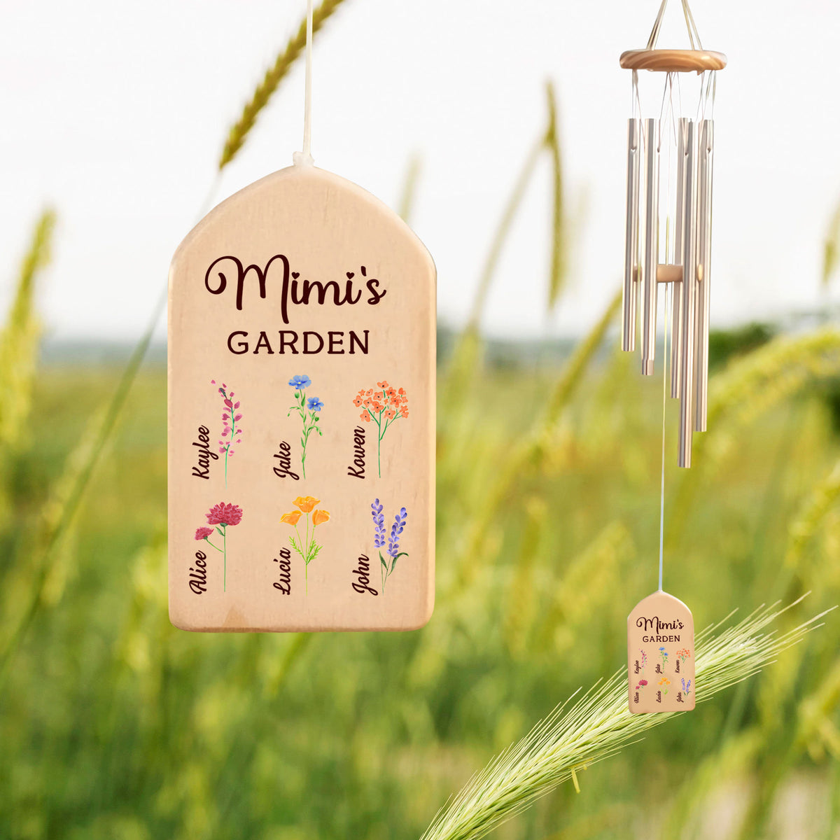 Grandma Mom's Garden Birth Month Flower With Kid Name - Personalized Windchime - Gift For Mom, Grandma, Mother's Day, Birthday Gift