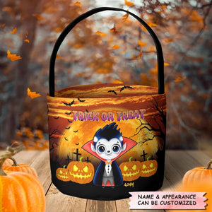 Trick Or Treat Little Monster - Personalized Halloween Fabric Basket - Halloween Gift For Kid