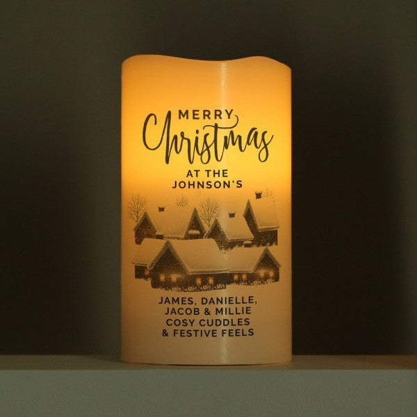 Christmas Town Merry Christmas - Custom LED Flameless Candle - Christmas Gift For Couple, Family, Friends
