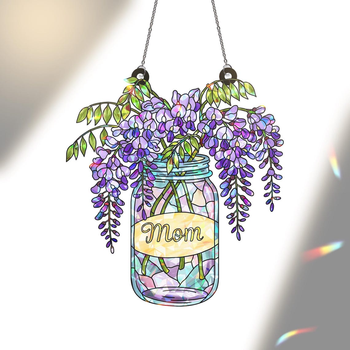 Custom Mom Suncatcher, Holographic Wisteria, Mother's Day Gift
