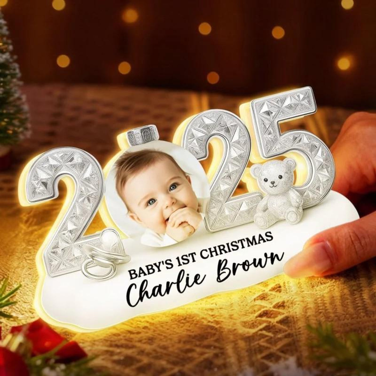 Baby Photo 2025 First Christmas - Personalized Light Box - Christmas Gift for New Parent, Newborn Keepsake