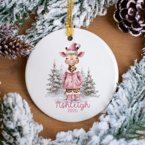 Personalized Cute Giraffe Ornament, Girls Pink Giraffe Christmas Ornaments, Children's Gift Ornament with Name, Kids Ornaments for Girls