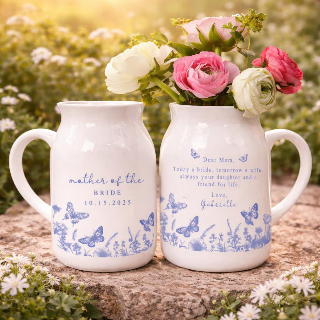Custom Wedding Gift For Mother Of The Bride & Groom Toile De Jouy Gift For Mom Flower Vase, Mom Of Groom, Mother of the Bride Ceramic Vase