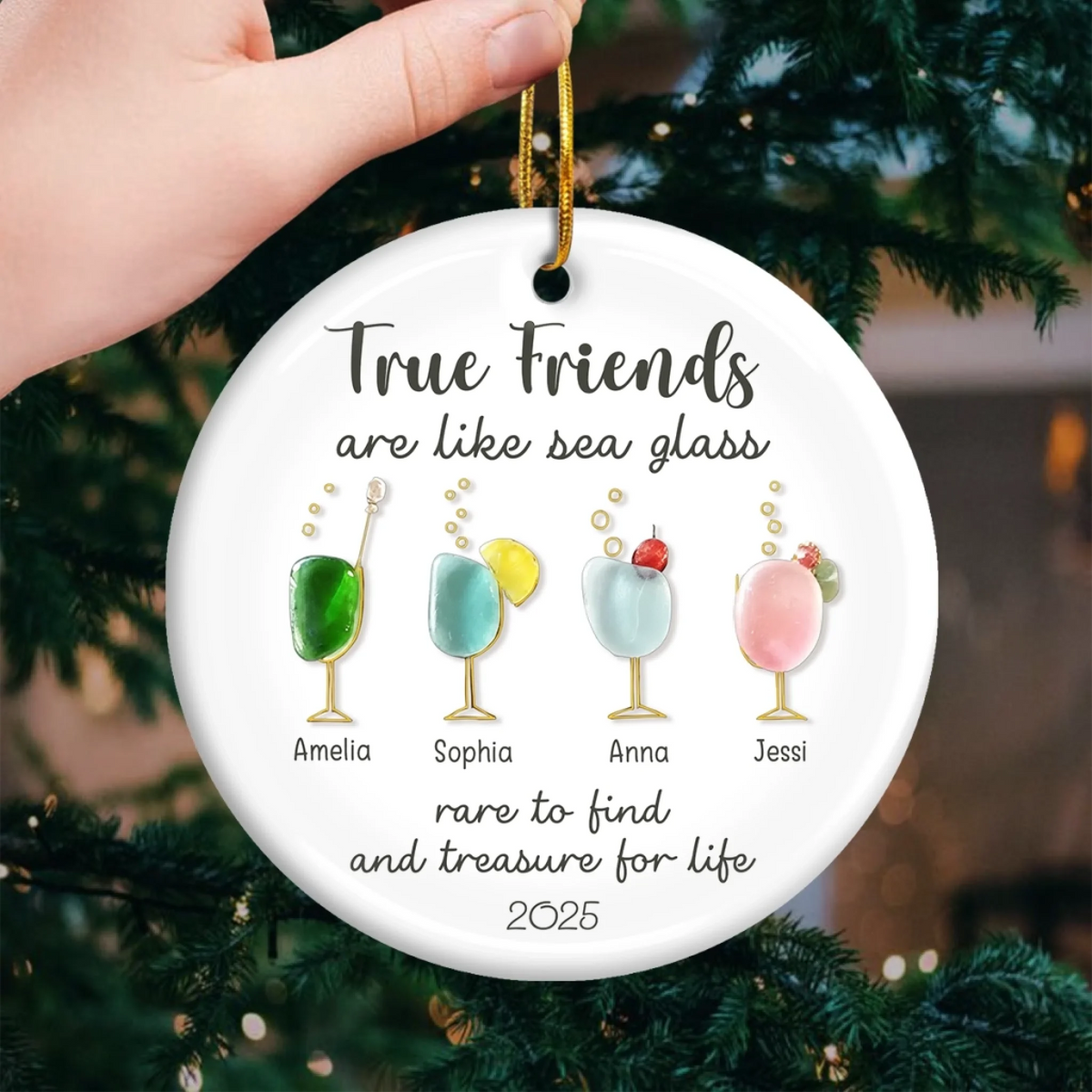 True Friends Are Like Sea Glass Cocktails - Personalized Ornament - Christmas Gift For Sisters, Besties, Friends