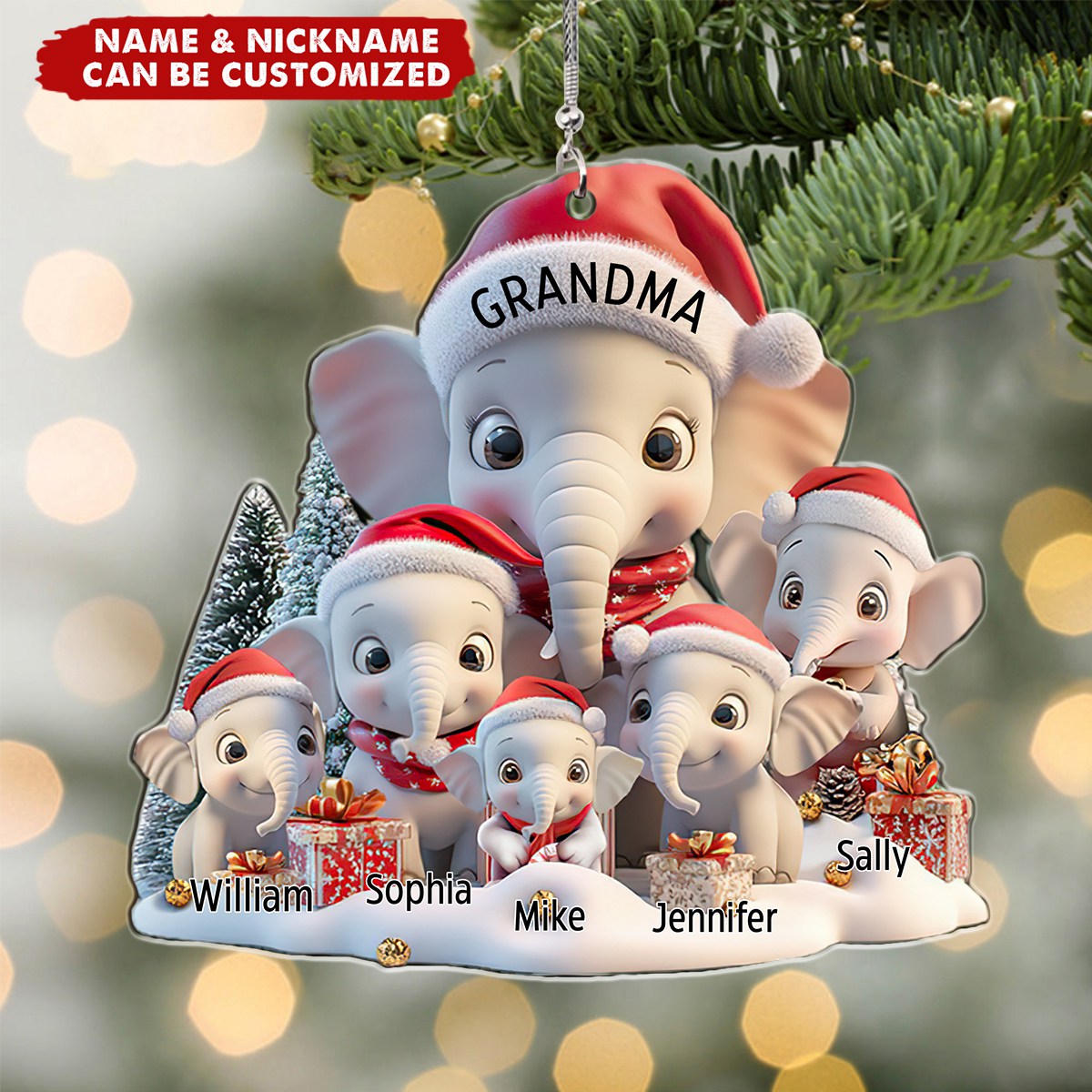 Personalized Cute Elephant Shaped Ornament, Cute Gift For Christmas Holiday, Family Gift