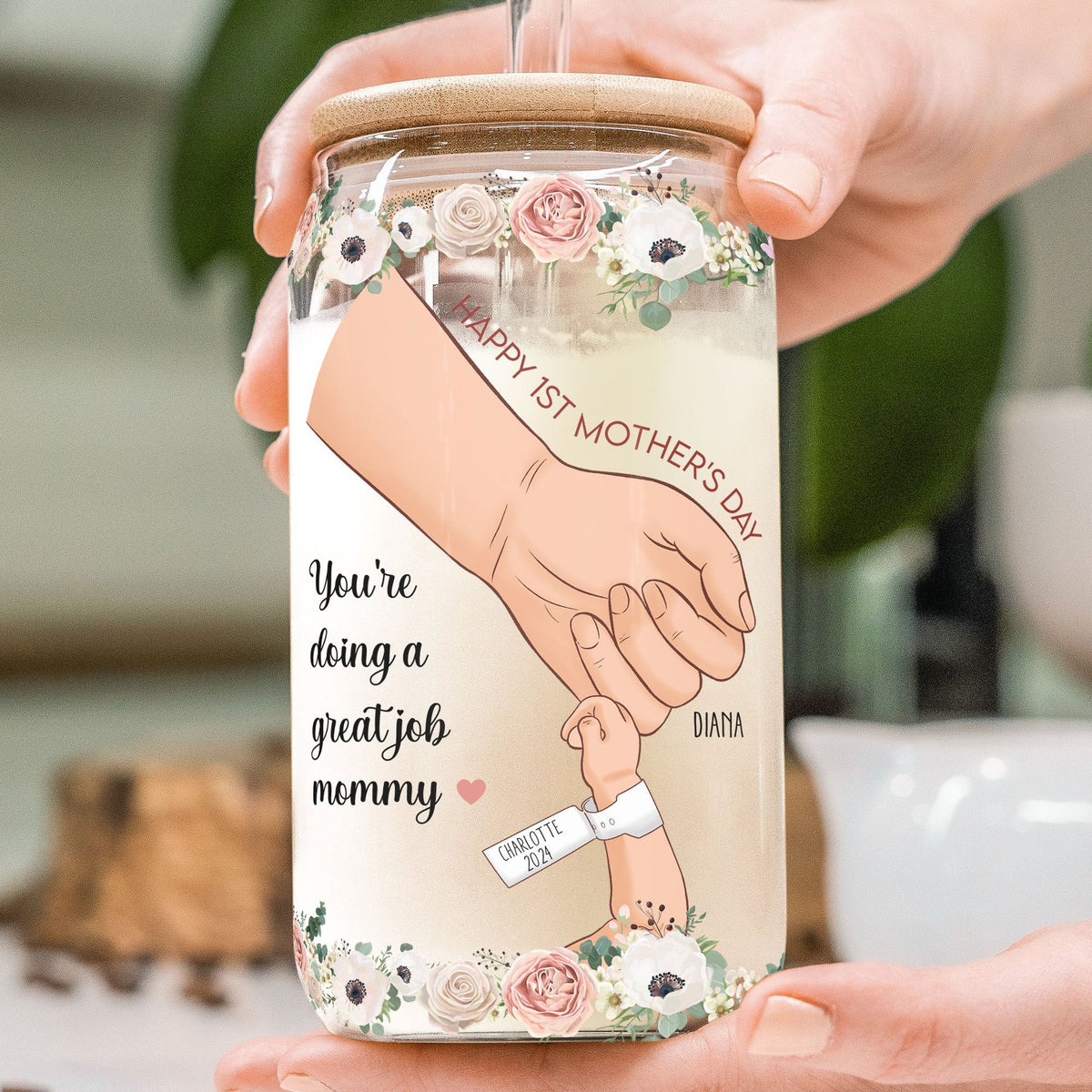 1st Mother's Day I Love You Mom From Baby - Personalized Glass Tumbler - Gift For New Mom